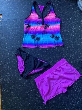 Gerry Weber Girls' Purple & Blue Palm-Print Tankini Set